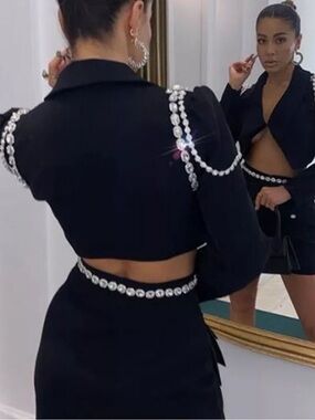 Designer inspired 2 piece blazer & skirt with crystal embellishments 💎
